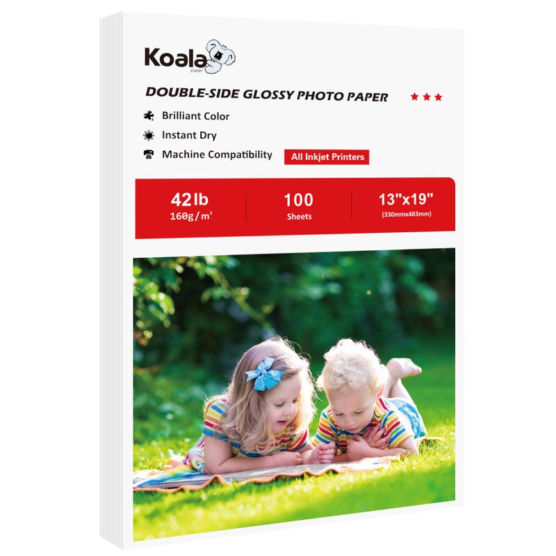 KOALA PAPER Koala Brochure Paper Double Side Glossy for Printing Photo 13X19 Inches 100 Sheets Compatible with Inkjet Printer 42LB - Image 1